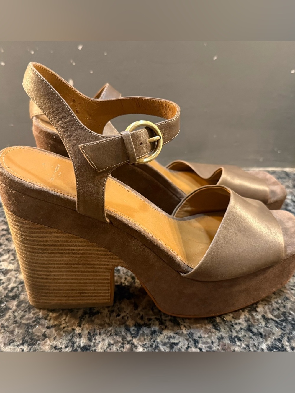Marc Fisher Taupe Perla Platform Block Heel Sandal Size 11